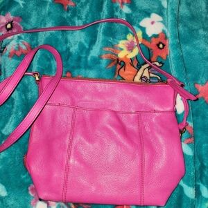 Pink Fossil Leather Crossbody Bag